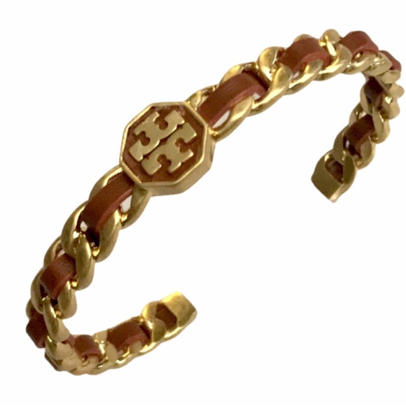 Lovely Tory Burch Brown and Gold Braided Cuff Bracelet - Picture 2 of 5
